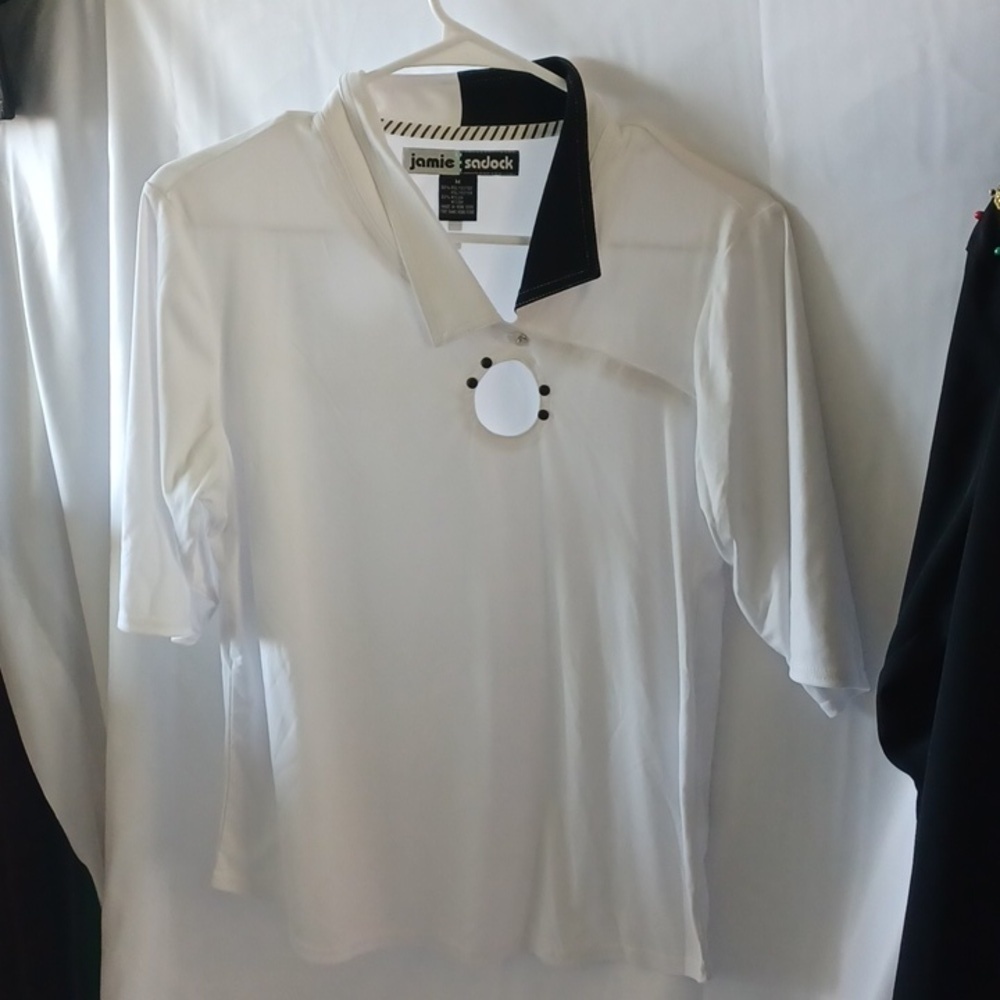 JAMIE SADOCK White & Black Golf Polo Medium